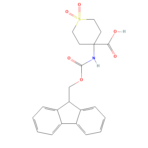 4-{[(9H-Fluoren-9-ylmethoxy)carbonyl]amino}-1,1-dioxothiane-4-carboxylic acid (CAS: 369402-96-0) - Chemical Structure and Molecular Formula 