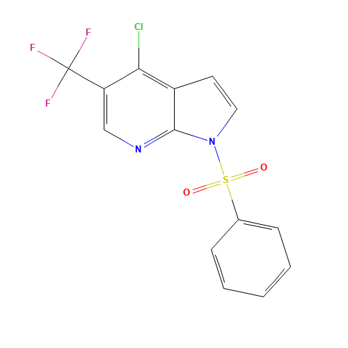 4-Chloro-1-(phenylsulfonyl)-5-(trifluoromethyl)-1H-pyrrolo[2,3-b]pyridine (CAS: 1196507-57-9) - Chemical Structure and Molecular Formula 