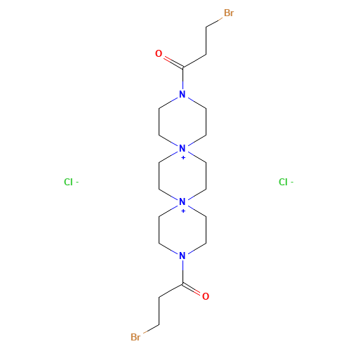 3,12-Bis(3-bromopropanoyl)-3,12-diaza-6,9-diazoniadispiro[5.2.5.2]hexadecane dichloride (CAS: 86641-76-1) - Chemical Structure and Molecular Formula 