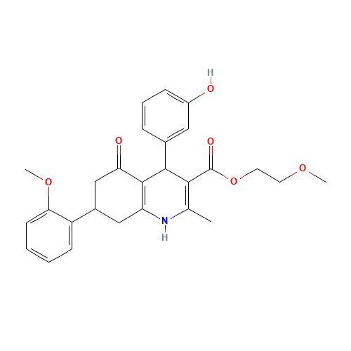 2-Methoxyethyl 4-(3-hydroxyphenyl)-7-(2-methoxyphe nyl)-2-methyl-5-oxo-1,4,5,6,7,8-hexahydroquinolin (CAS: 599150-20-6) - Related Chemical Product