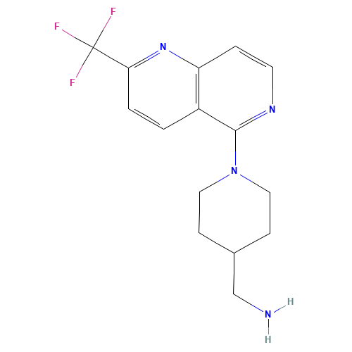 1-{1-[2-(Trifluoromethyl)-1,6-naphthyridin-5-yl]-piperidin-4-yl}methanamine (CAS: 909644-98-0) - Chemical Structure and Molecular Formula 