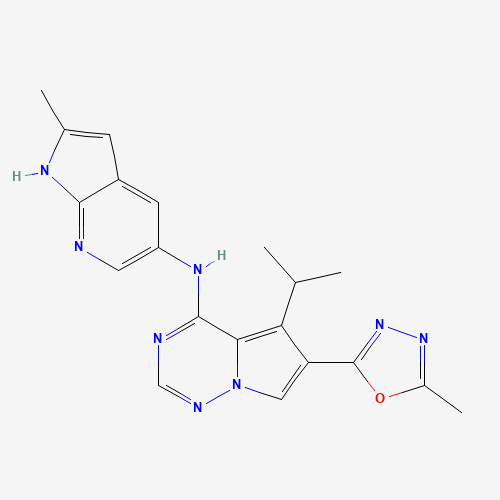 5-Isopropyl-6-(5-methyl-1,3,4-oxadiazol-2-yl)-N-(2-methyl-1H-pyrrolo-[2,3-b]pyridin-5-yl)pyrrolo[2,1-f][1,2,4]triazin-4-amine (CAS: 651744-16-0) - Chemical Structure and Molecular Formula 