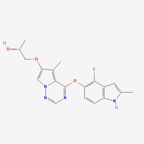 (2R)-1-[4-[(4-Fluoro-2-methyl-1H-indol-5-yl)oxy]-5-methyl-pyrrolo[2,1-f][1,2,4]triazin-6-yl]oxypropan-2-ol (CAS: 649735-46-6) - Chemical Structure and Molecular Formula 
