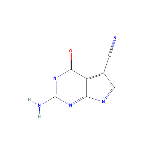 2-Amino-5-cyanopyrrolo[2,3-d]pyrimidine-4-one (CAS: 1000576-55-5) - Chemical Structure and Molecular Formula 