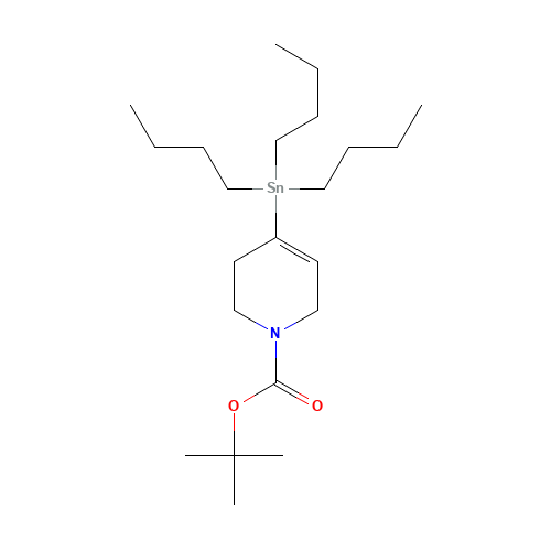 3,6-Dihydro-4-(tributylstannyl)-1(2H)-pyridinecarboxylic acid t-butyl ester (CAS: 208465-07-0) - Chemical Structure and Molecular Formula 