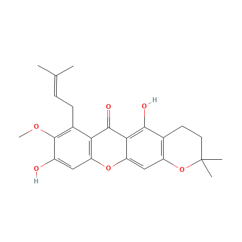 5,9-Dihydroxy-8-methoxy-2,2-dimethyl-7-(3-methyl-2-buten-1-yl)-3,4-dihydro-2H,6H-pyrano[3,2-b]xanthen-6-one (CAS: 19275-46-8) - Related Chemical Product