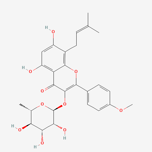 5,7-Dihydroxy-2-(4-methoxyphenyl)-8-(3-methyl-2-buten-1-yl)-4-oxo-4H-chromen-3-yl 6-deoxy-a-L-mannopyranoside (CAS: 113558-15-9) - Chemical Structure and Molecular Formula 