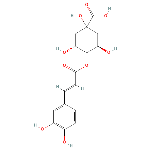 4-{[(2E)-3-(3,4-Dihydroxyphenyl)-2-propenoyl]oxy}-1,3,5-trihydroxycyclohexanecarboxylic acid (CAS: 905-99-7) - Chemical Structure and Molecular Formula 