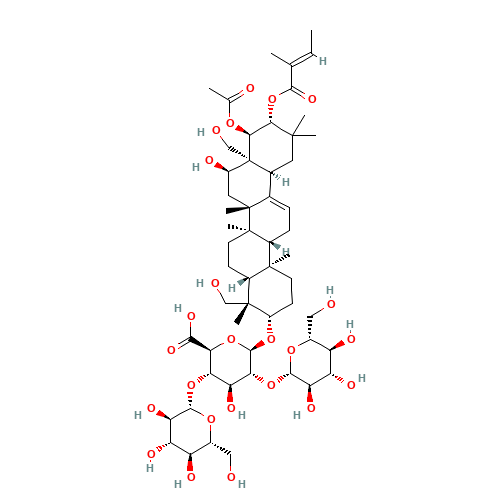 (3b,16a,21b,22a)-22-Acetoxy-16,24,28-trihydroxy-21-{[(2E)-2-methyl-2-butenoyl]oxy}olean-12-en-3-yl b-D-glucopyranosyl-(1->2)-[b-D-glucopyranosyl-(1->4)]-b-D-glucopyranosiduronic acid (CAS: 123748-68-5) - Related Chemical Product