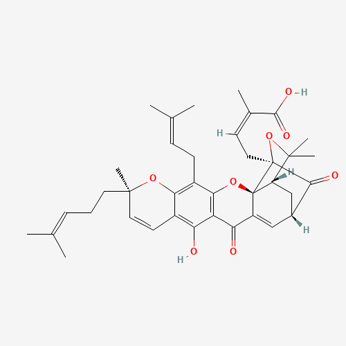 (2E)-4-[(2S,17S)-12-Hydroxy-8,21,21-trimethyl-5-(3-methyl-2-buten-1-yl)-8-(4-methyl-3-penten-1-yl)-14,18-dioxo-3,7,20-trioxahexacyclo[15.4.1.02,15.02,19.04,13.06,11]docosa-4(13),5,9,11,15-pent aen-19-yl]-2-methyl-2-butenoic acid (CAS: 2752-65-0) - Chemical Structure and Molecular Formula 