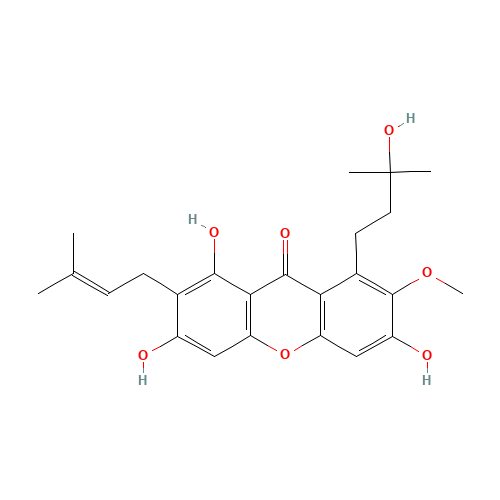 1,3,6-trihydroxy-8-(3-hydroxy-3-methylbutyl)-7-methoxy-2-(3-methylbut-2-enyl)-9H-xanthen-9-one (CAS: 107390-08-9) - Related Chemical Product