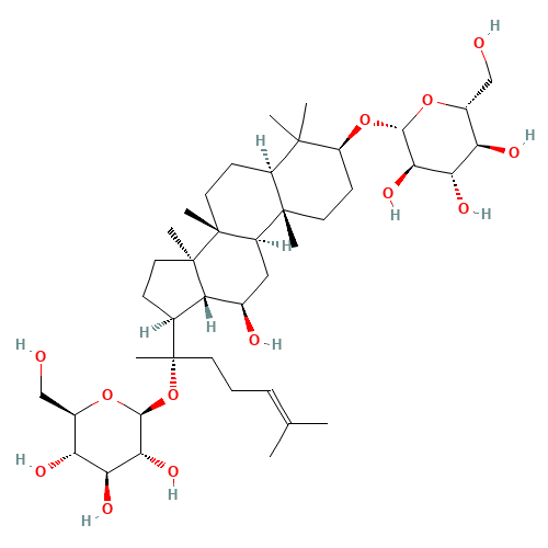 (3b,12b)-20-(b-D-Glucopyranosyloxy)-12-hydroxydammar-24-en-3-yl b-D-glucopyranoside (CAS: 62025-49-4) - Chemical Structure and Molecular Formula 