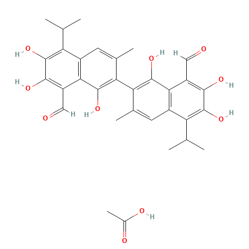 1,1',6,6',7,7'-Hexahydroxy-5,5'-diisopropyl-3,3'-dimethyl-2,2'-binaphthalene-8,8'-dicarbaldehyde (CAS: 12542-36-8) - Related Chemical Product
