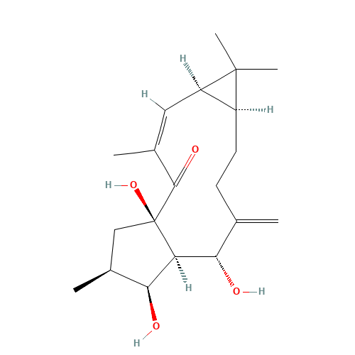 (1aR,2E,4aR,6S,7S,7aR,8R,11aS)-4a,7,8-Trihydroxy-1,1,3,6-tetramethyl-9-methylene-1,1a,4a,5,6,7,7a,8,9,10,11,11a-dodecahydro-4H-cyclopenta[a]cyclopropa[f][11]annulen-4-one (CAS: 34420-19-4) - Chemical Structure and Molecular Formula 