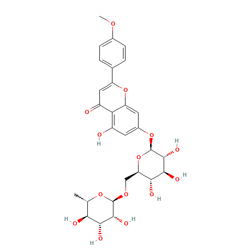 5-Hydroxy-2-(4-methoxyphenyl)-4-oxo-4H-chromen-7-yl 6-O-(6-deoxy-a-L-mannopyranosyl)-b-D-glucopyranoside (CAS: 480-36-4) - Related Chemical Product