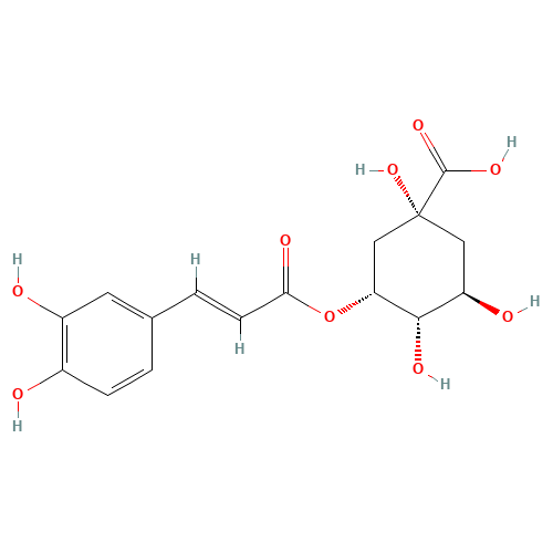 3-{[3-(3,4-Dihydroxyphenyl)acryloyl]oxy}-1,4,5-trihydroxycyclohexanecarboxylic acid (CAS: 906-33-2) - Chemical Structure and Molecular Formula 