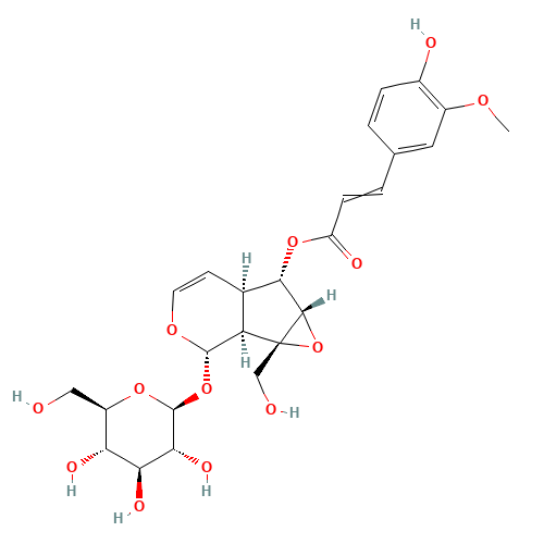 (1aR,1bS,2S,5aR,6S,6aS)-6-Hydroxy-1a-(hydroxymethyl)-1a,1b,2,5a,6,6a-hexahydrooxireno[4,5]cyclopenta[1,2-c]pyran-2-yl 6-O-[(2E)-3-(4-hydroxy-3-methoxyphenyl)-2-propenoyl]-b-D-glucopyranoside (CAS: 64461-95-6) - Related Chemical Product