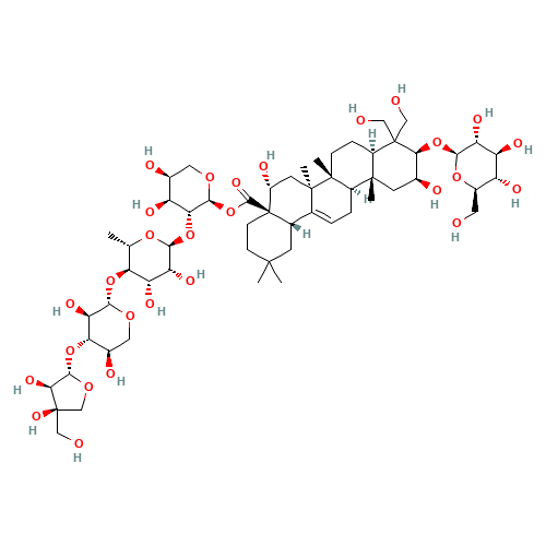 3-O-[(2S,3R,4R)-3,4-Dihydroxy-4-(hydroxymethyl)tetrahydro-2-furanyl]-b-D-xylopyranosyl-(1->4)-6-deoxy-a-L-mannopyranosyl-(1->2)-1-O-[(2b,3b,16a)-3-(b-D-glucopyranosyloxy)-2,16,23,2 4-tetrahydroxy-28-oxoolean-12-en-28-yl]-a-L-arabinopyranose (CAS: 58479-68-8) - Related Chemical Product