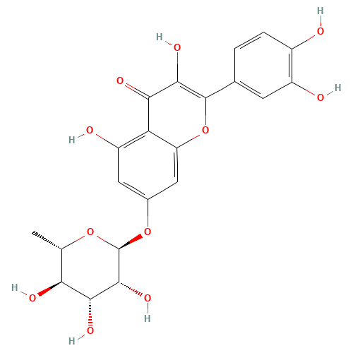 2-(3,4-Dihydroxyphenyl)-3,5-dihydroxy-4-oxo-4H-chromen-7-yl 6-deoxy-a-L-mannopyranoside (CAS: 22007-72-3) - Chemical Structure and Molecular Formula 
