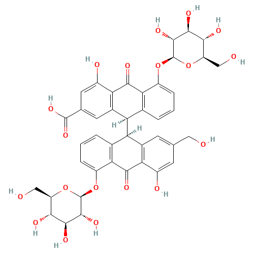 5,5'-Bis(b-D-glucopyranosyloxy)-4,4'-dihydroxy-2'-(hydroxymethyl)-10,10'-dioxo-9,9',10,10'-tetrahydro-9,9'-bianthracene-2-carboxylic acid (CAS: 37271-16-2) - Related Chemical Product