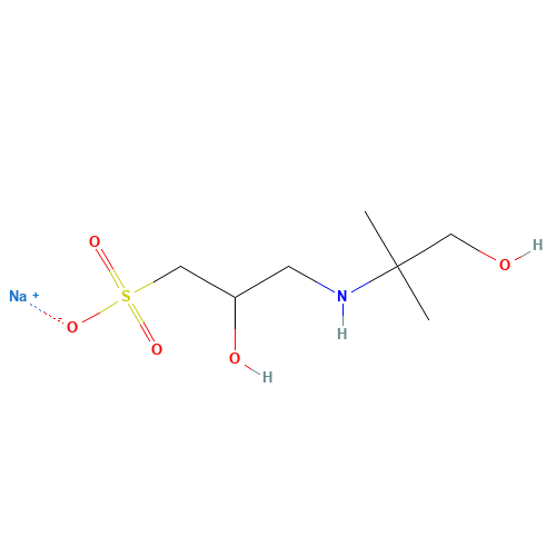 Sodium 2-hydroxy-3-[(1-hydroxy-2-methyl-2-propanyl)amino]-1-propanesulfonate (CAS: 102029-60-7) - Chemical Structure and Molecular Formula 