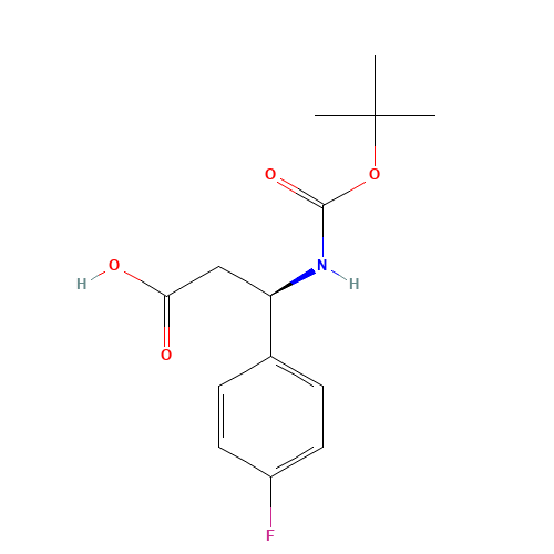 BOC-(R)-3-AMINO-3-(4-FLUORO-PHENYL)-PROPIONIC ACID (CAS: 479064-94-3) - Chemical Structure and Molecular Formula 