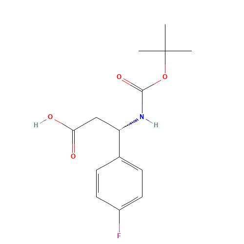 BOC-(S)-3-AMINO-3-(4-FLUORO-PHENYL)-PROPIONIC ACID (CAS: 479064-88-5) - Chemical Structure and Molecular Formula 