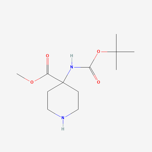 Methyl 4-({[(2-methyl-2-propanyl)oxy]carbonyl}amino)-4-piperidinecarboxylate (CAS: 115655-44-2) - Chemical Structure and Molecular Formula 