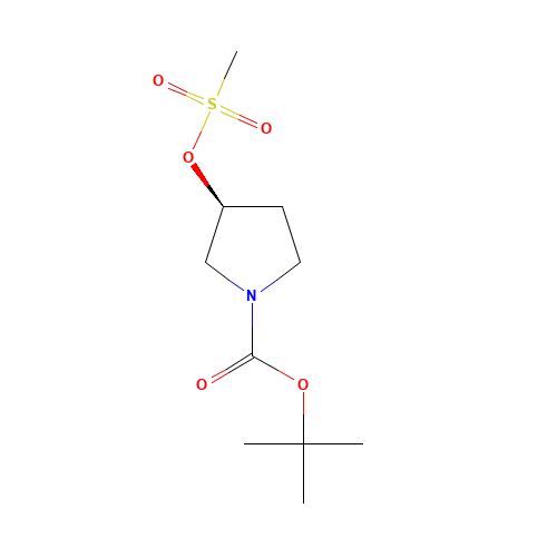 2-Methyl-2-propanyl (3S)-3-[(methylsulfonyl)oxy]-1-pyrrolidinecarboxylate (CAS: 132945-75-6) - Chemical Structure and Molecular Formula 