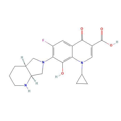 1-Cyclopropyl-6-fluoro-8-hydroxy-7-[(4aS,7aS)-octahydro-6H-pyrrolo[3,4-b]pyridin-6-yl]-4-oxo-1,4-dihydro-3-quinolinecarboxylic acid (CAS: 721970-36-1) - Chemical Structure and Molecular Formula 