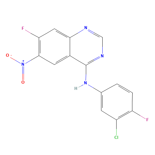 N-(3-Chloro-4-fluorophenyl)-7-fluoro-6-nitro-4-quinazolinamine (CAS: 162012-67-1) - Chemical Structure and Molecular Formula 