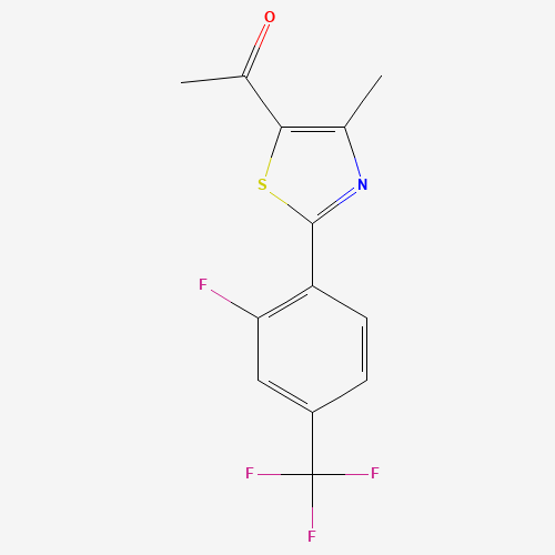 1-[2-[2-fluoro-4-(trifluoromethyl)phenyl]-4-methyl-thiazol-5-yl]ethanone (CAS: 447406-74-8) - Chemical Structure and Molecular Formula 