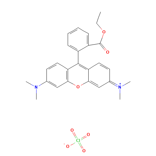 6-(Dimethylamino)-9-[2-(ethoxycarbonyl)phenyl]-N,N-dimethyl-3H-xanthen-3-iminium perchlorate (CAS: 115532-52-0) - Chemical Structure and Molecular Formula 