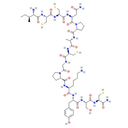 L-Isoleucyl-L-cysteinyl-L-cysteinyl-L-asparaginylprolyl-L-alanyl-L-cysteinylglycyl-L-prolyl-L-lysyl-L-tyrosyl-L-seryl-L-cysteinamide (CAS: 115797-06-3) - Chemical Structure and Molecular Formula 