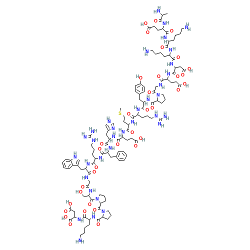 L-Alanyl-L-a-glutamyl-L-lysyl-L-lysyl-L-a-aspartyl-L-a-glutamylglycyl-L-prolyl-L-tyrosyl-L-arginyl-L-methionyl-L-a-glutamyl-L-histidyl-L-phenylalanyl-L-arginyl-L-tryptophylglycyl-L-seryl-L-prolyl-L-prolyl-L-lysyl-L-aspartic acid (CAS: 17908-57-5) - Chemical Structure and Molecular Formula 