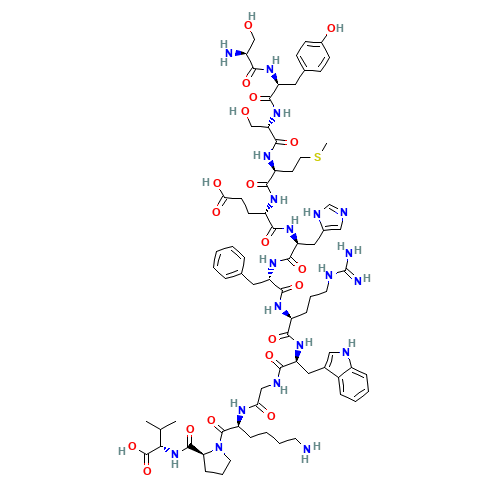 L-Seryl-L-tyrosyl-L-seryl-L-methionyl-L-a-glutamyl-L-histidyl-L-phenylalanyl-L-arginyl-L-tryptophylglycyl-L-lysyl-L-prolyl-L-valine (CAS: 22006-64-0) - Chemical Structure and Molecular Formula 