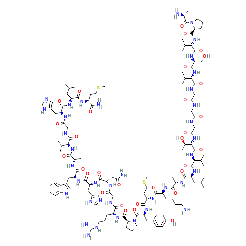 L-Alanyl-L-prolyl-L-valyl-L-seryl-L-valylglycylglycylglycyl-L-threonyl-L-valyl-L-leucyl-L-alanyl-L-lysyl-L-methionyl-L-tyrosyl-L-prolyl-L-arginylglycyl-L-asparaginyl-L-histidyl-L-tryptophyl-L-alanyl-L-valylglycyl-L-histidyl-L-leucyl-L-methioninamide (CAS: 74815-57-9) - Chemical Structure and Molecular Formula 