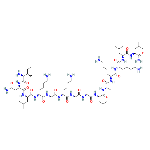 L-Isoleucyl-L-asparaginyl-L-leucyl-L-lysyl-L-alanyl-L-lysyl-L-alanyl-L-alanyl-L-leucyl-L-alanyl-L-lysyl-L-lysyl-L-leucyl-L-leucinamide (CAS: 145854-61-1) - Chemical Structure and Molecular Formula 