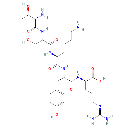 L-Threonyl-L-seryl-L-lysyl-L-tyrosyl-N<sup>5</sup>-(diaminomethylene)-L-ornithine (CAS: 83759-54-0) - Chemical Structure and Molecular Formula 