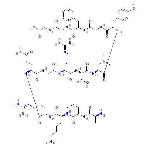 D-Alanyl-L-leucyl-L-lysyl-L-arginyl-L-glutaminylglycyl-L-arginyl-L-allothreonyl-L-leucyl-D-tyrosylglycyl-N-benzylglycylglycylglycinamide (CAS: 132996-61-3) - Chemical Structure and Molecular Formula 