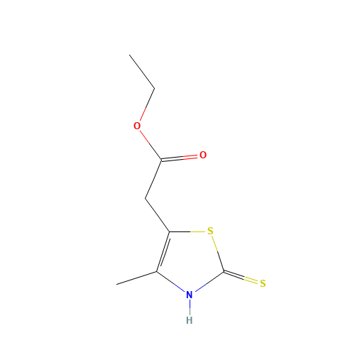 Ethyl (4-methyl-2-sulfanyl-1,3-thiazol-5-yl)acetate (CAS: 111874-19-2) - Chemical Structure and Molecular Formula 
