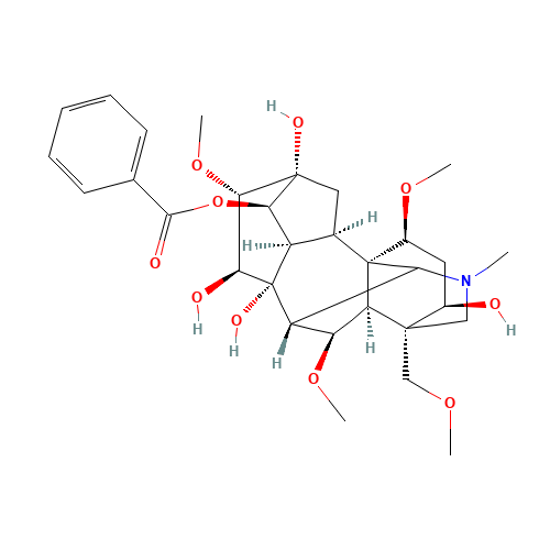 (1a,3a,6a,10a,13a,14a,15a,16b,17ξ)-3,8,13,15-Tetrahydroxy-1,6,16-trimethoxy-4-(methoxymethyl)-20-methylaconitan-14-yl benzoate (CAS: 63238-67-5) - Related Chemical Product