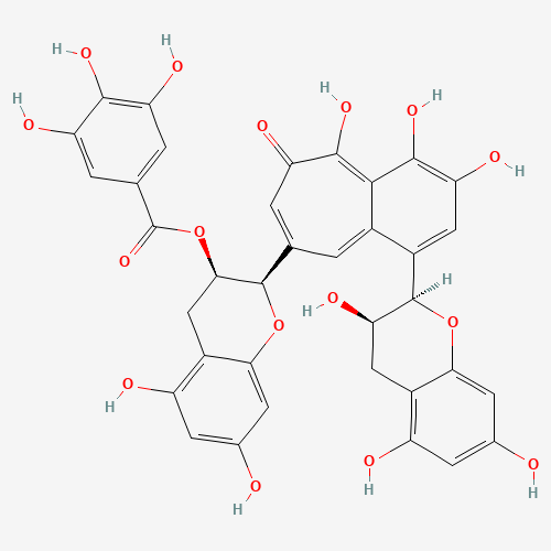 (2R,3R)-5,7-Dihydroxy-2-{3,4,6-trihydroxy-5-oxo-1-[(2R,3R)-3,5,7-trihydroxy-3,4-dihydro-2H-chromen-2-yl]-5H-benzo[7]annulen-8-yl}-3,4-dihydro-2H-chromen-3-yl 3,4,5-trihydroxybenzoate (CAS: 30462-34-1) - Related Chemical Product