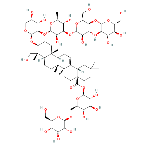 6-O-?-D-Glucopyranosyl-1-O-[(3?)-3-{[?-D-glucopyranosyl-(1->4)-?-D-glucopyranosyl-(1->3)-6-deoxy-?-L-mannopyranosyl-(1->2)-?-L-arabinopyranosyl]oxy}-23-hydroxy-28-oxoolean-12-en-28 (CAS: 136849-88-2) - Related Chemical Product