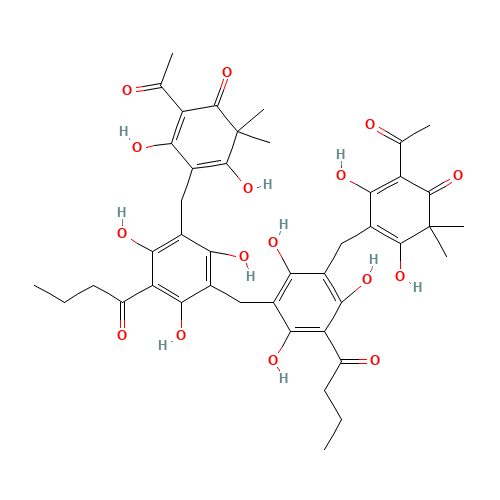 4,4'-{Methylenebis[(5-butyryl-2,4,6-trihydroxy-3,1-phenylene)methylene]}bis(2-acetyl-3,5-dihydroxy-6,6-dimethyl-2,4-cyclohexadien-1-one) (CAS: 12777-70-7) - Related Chemical Product