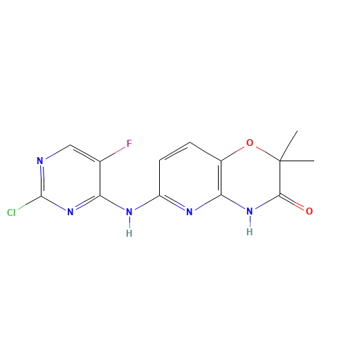 6-[(2-Chloro-5-fluoropyrimidin-4-yl)amino]-2,2-dimethyl-2H-pyrido[3,2-b][1,4]oxazin-3(4H)-one (CAS: 575484-83-2) - Chemical Structure and Molecular Formula 