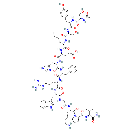 N-Acetyl-L-seryl-L-tyrosyl-L-seryl-L-norleucyl-L-a-glutamyl-L-histidyl-D-phenylalanyl-L-arginyl-L-tryptophylglycyl-L-lysyl-L-prolyl-L-valinamide (CAS: 75921-69-6) - Chemical Structure and Molecular Formula 