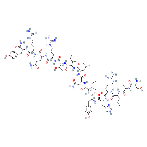 H-SER-ALA-LEU-ARG-HIS-TYR-ILE-ASN-LEU-ILE-THR-ARG-GLN-ARG-TYR-NH2 (CAS: 119019-65-7) - Chemical Structure and Molecular Formula 