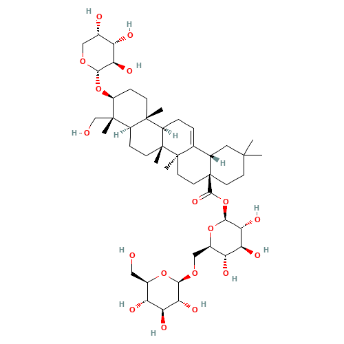 1-O-[(3b)-3-(a-L-Arabinopyranosyloxy)-23-hydroxy-28-oxoolean-12-en-28-yl]-6-O-D-glucopyranosyl-b-D-glucopyranose (CAS: 39524-08-8) - Chemical Structure and Molecular Formula 