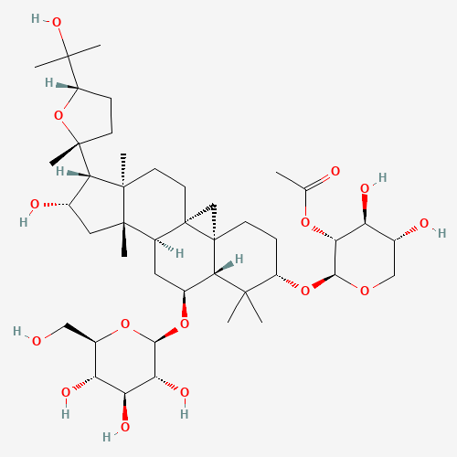(2S,3R,4S,5R)-4,5-Dihydroxy-2-{[(2R,3S,4R,5R,6R)-3,4,5-trihydroxy-2-({(1R,2S,3aS,5S,9aR,12aR)-2-hydroxy-1-[(2R,5S)-5-(2-hydroxy-2-propanyl)-2-methyltetrahydro-2-furanyl]-3a,6,6,12a-tetramethyltetradec ahydro-1H-cyclopenta[a]cyclopropa[e]phenanthren-5-yl}oxy)-6-(hydroxymethyl)tetrahydro-2H-pyran-4-yl]oxy}tetrahydro-2H-pyran-3-yl acetate (non-preferred name) (CAS: 84676-89-1) - Chemical Structure and Molecular Formula 